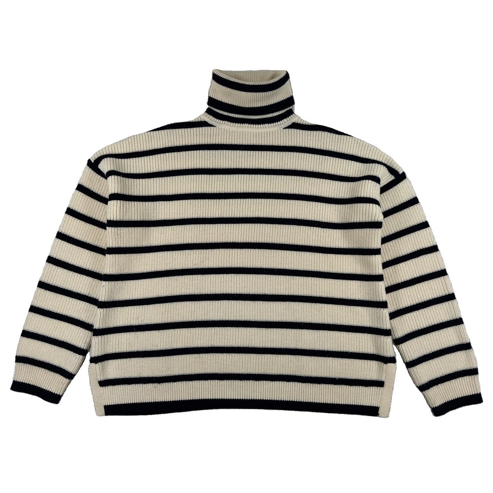 La Ligne New York Roll Neck Wool Sweater Women's Small Cream Navy Blue Striped